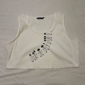 SHEIN crop top w/safety pin design - white (3XL) runs small
